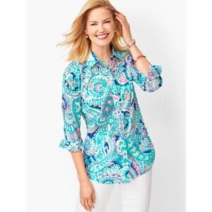 Talbots Classic Cotton Shirt - LayeredPaisley  Long Sleeve Button Up Shirt Sz M